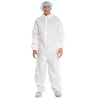 Tuta protettiva monouso in tessuto non tessuto PPE-Plus Tuta con cappuccio per pulizia antipolvere bianca